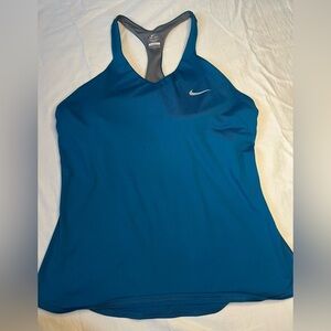 NIKE Dry Fit Racerback Fitted Tank Top with Built In Bra Women’s Large Teal Blue